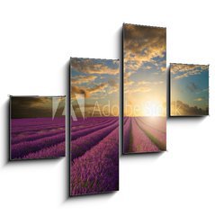 Obraz 4D tydln - 120 x 90 cm F_IB61346445 - Vibrant Summer sunset over lavender field landscape