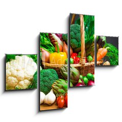 Obraz 4D tydln - 120 x 90 cm F_IB61518085 - Raw vegetables in wicker basket on wooden table