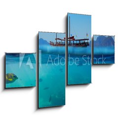 Obraz 4D tydln - 120 x 90 cm F_IB61530443 - Tropical underwater shot splitted with ship and sky - Tropick podvodn vstel rozdlen lod a oblohou