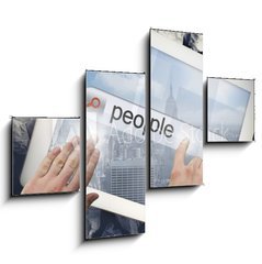 Obraz   Hand touching people on search bar on tablet screen, 120 x 90 cm