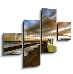 Obraz 4D tydln - 120 x 90 cm F_IB62362861 - Strandbild mit Bulli 1