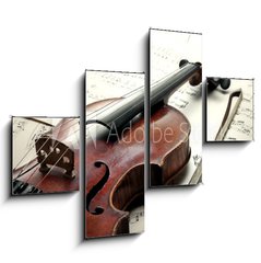 Obraz 4D tydln - 120 x 90 cm F_IB63221798 - Old scratched violin with sheet music. Vintage style.