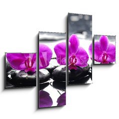 Obraz   Three orchid flower and stones with reflection in water drops, 120 x 90 cm