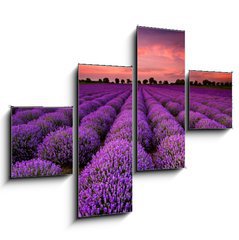 Obraz 4D tydln - 120 x 90 cm F_IB64900250 - Stunning landscape with lavender field at sunset