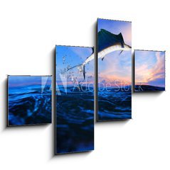 Obraz 4D tydln - 120 x 90 cm F_IB65260791 - sailfish flying over blue sea ocean - plachetnice ltn pes modr mosk ocen