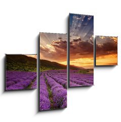 Obraz 4D tydln - 120 x 90 cm F_IB68260251 - Stunning landscape with lavender field at sunrise - Ohromujc krajina s levandulem pole pi vchodu slunce