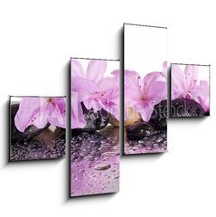 Obraz 4D tydln - 120 x 90 cm F_IB70327716 - flowers and black stones with reflection