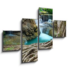Obraz 4D tydln - 120 x 90 cm F_IB70560072 - banyan tree and limestone waterfalls in purity deep forest use n - banyan strom a vpencov vodopdy v istot hlubok lesn vyuit n