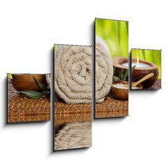 Obraz 4D tydln - 120 x 90 cm F_IB70800084 - Spa background with rolled towel, bamboo and candlelight