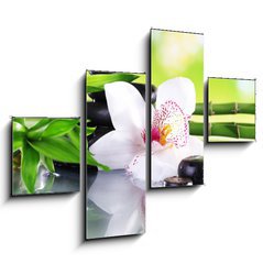 Obraz 4D tydln - 120 x 90 cm F_IB71100540 - Spa stones, bamboo branches and white orchid