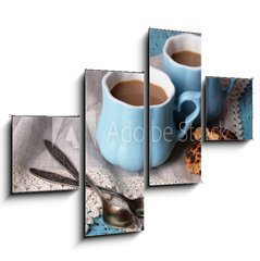Obraz   Cups of coffee with cookies and napkin on wooden table, 120 x 90 cm