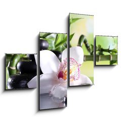 Obraz 4D tydln - 120 x 90 cm F_IB71191786 - Spa stones and white orchid on table on natural background
