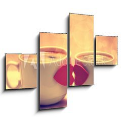 Obraz 4D tydln - 120 x 90 cm F_IB71449240 - Two coffee cups with red hearts as a kissing lips