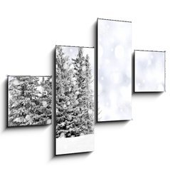Obraz 4D tydln - 120 x 90 cm F_IB73206614 - Snowy trees with twinkling silver background and snowflakes - Zasnen stromy s blikajcm stbrnm pozadm a snhov vloky