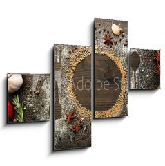 Obraz 4D tydln - 120 x 90 cm F_IB73223520 - Spices on table with cutlery silhouette, close-up