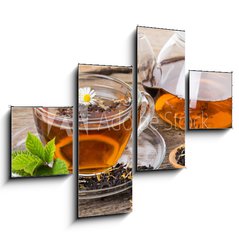 Obraz 4D tydln - 120 x 90 cm F_IB76902225 - Tea composition with mint leaf on wooden palette