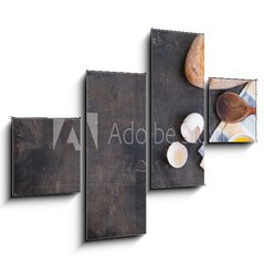 Obraz 4D tydln - 120 x 90 cm F_IB77487902 - Baking background with eggshell, bread, flour, rolling pin