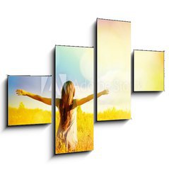 Obraz 4D tydln - 120 x 90 cm F_IB77938326 - Free Happy Woman Enjoying Nature. Beauty Girl Outdoor.