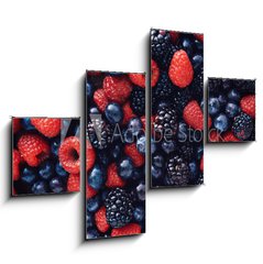Obraz   blueberies, raspberries and black berries shot top down, 120 x 90 cm