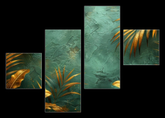 Obraz 4D tydln - 120 x 90 cm F_IB790822272 - An elegant gold decoration art wallpaper. Modern art with nature. Golden leaves, plants and bamboo of curvature of the line, green background.