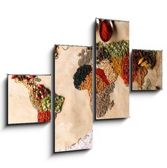 Obraz 4D tydln - 120 x 90 cm F_IB79106209 - Map of world made from different kinds of spices, close-up