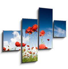 Obraz tydln 4D - 120 x 90 cm F_IB7988528 - Field with poppies under dark sky - Pole s mk pod temnou oblohou