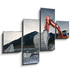 Obraz   heavy organge excavator with shovel standing on hill with rocks, 120 x 90 cm