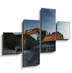 Obraz 4D tydln - 120 x 90 cm F_IB81767537 - sideview of huge orange shovel excavator digging in gravel - bon pohled na obrovsk bagr oranov lopaty kopn trku