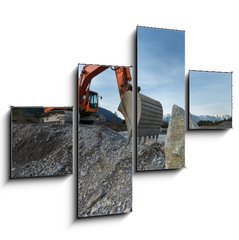 Obraz 4D tydln - 120 x 90 cm F_IB81767561 - huge shovel excavator standing on gravel hill with stone rock