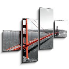 Obraz 4D tydln - 120 x 90 cm F_IB82486303 - Golden Gate Bridge Red Pop on B W - Most Golden Gate erven pop na B W