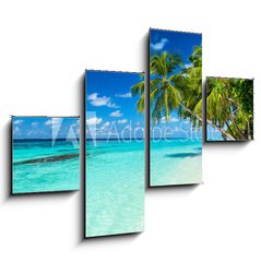 Obraz 4D tydln - 120 x 90 cm F_IB86277577 - coco palms on tropical paradise beach with turquoise blue water and blue sky - kokosov palmy na pli tropickho rje s tyrkysov modrou vodou a modrou oblohu