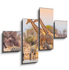 Obraz 4D tydln - 120 x 90 cm F_IB99320619 - Giraffes and zebras at waterhole - irafy a zebry u napajedla