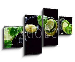 Obraz 4D tydln - 100 x 60 cm F_IS107824838 - lime and lemon pieces with peppermint - kousky vpna a citronu s mty peprn