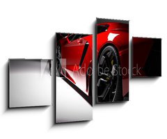Obraz   Red fast sports car in spotlight, black background. Shiny, new, luxurious., 100 x 60 cm