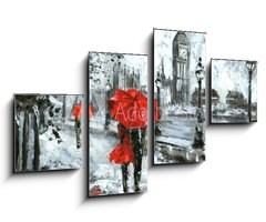 Obraz   oil painting, street view of london. Artwork, Black, white and red, big ben, 100 x 60 cm