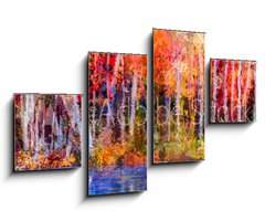 Obraz 4D tydln - 100 x 60 cm F_IS129052938 - Oil painting colorful autumn trees. Semi abstract image of forest, aspen trees with yellow