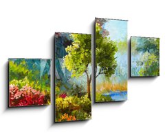 Obraz 4D tydln - 100 x 60 cm F_IS131023522 - oil painting, flowers and trees near the river, sunset