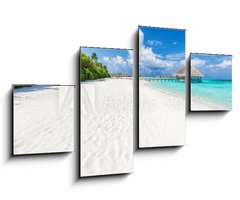 Obraz 4D tydln - 100 x 60 cm F_IS132600844 - Wide sandy beach on a tropical island in Maldives. Palms and wat