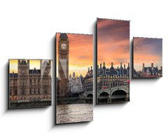 Obraz 4D tydln - 100 x 60 cm F_IS134727682 - Farbenfroher Sonnenuntergang hinter dem Big Ben und der Westminster Brcke