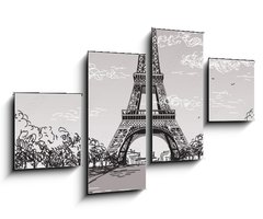 Obraz 4D tydln - 100 x 60 cm F_IS138222265 - Landscape with Eiffel tower in black and white colors on grey background