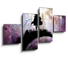 Obraz 4D tydln - 100 x 60 cm F_IS141904657 - Evening in the magical Forest cartoon character in the real world silhouette art photo manipulation