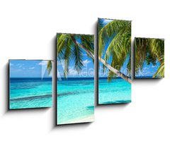 Obraz   coco palms on tropical paradise beach with turquoise blue water and blue sky, 100 x 60 cm