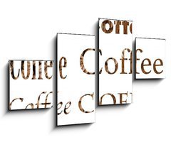 Obraz 4D tydln - 100 x 60 cm F_IS161244620 - Spelling the word coffee by coffee beans on white background - Napite slovo kvy kvovmi zrny na blm pozad