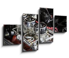 Obraz 4D tydln - 100 x 60 cm F_IS170543646 - Under the Hood View of Restored Vintage Automobile Engine with Tri-Power Show-Chrome Carburetors