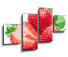 Obraz 4D tydln - 100 x 60 cm F_IS190279606 - Three strawberries with strawberry leaf on white background.