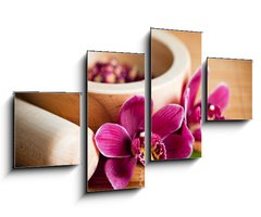 Obraz 4D tydln - 100 x 60 cm F_IS20493458 - Composition zen - fleurs orchide et mortier bois - Sloen zen