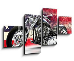 Obraz 4D tydln - 100 x 60 cm F_IS218075283 - Custom black motorcycle with American flag background with dispersion effects. Made in America concept. 3d rendering