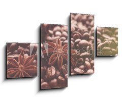 Obraz 4D tydln - 100 x 60 cm F_IS232714184 - Aromatic roasted coffee beans and anis or badian, sticks of natural cinnamon on  background close up