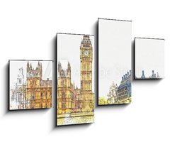 Obraz 4D tydln - 100 x 60 cm F_IS250660877 - Watercolor sketch or illustration of a beautiful view of the Big Ben and the Houses of Parliament in London in the UK