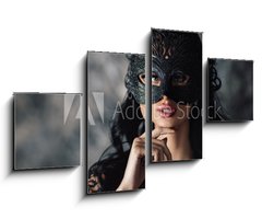 Obraz 4D tydln - 100 x 60 cm F_IS254214025 - portrait of sexy beautiful woman in lace black erotic lingerie and carnival mask on dark background